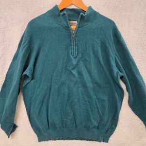 LL Bean Quarter Zip‎ Sweater Mens XL Tall Teal Cotton Cashmere Blend